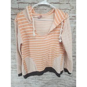 BKE Lounge Striped Pullover Size Large Women's Distressed Sweater Orange